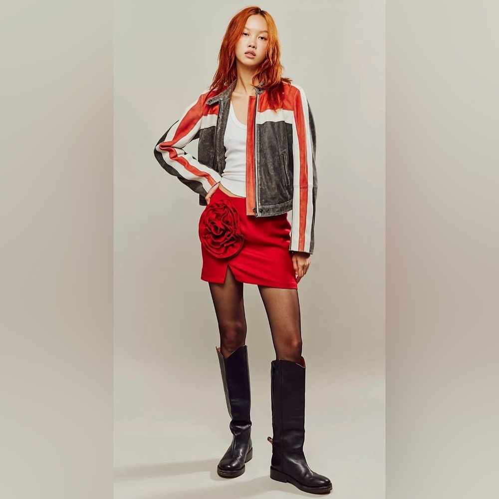 NWT FP x Tach $191 Fabrizia Wool Blend Mini Skirt (red) Medium